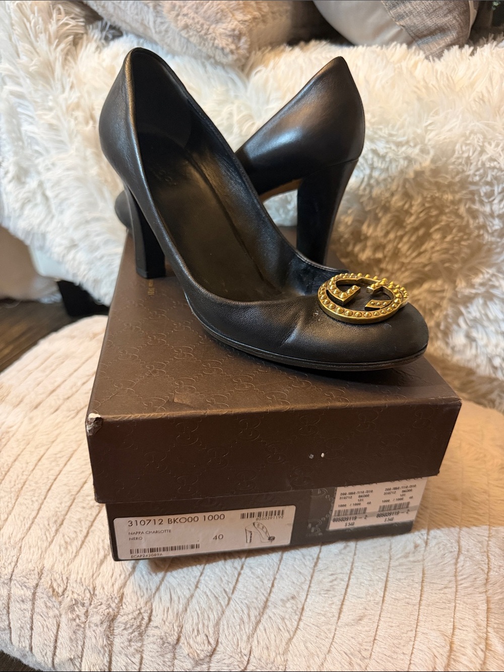 Gucci Nappa Charlotte Black Leather Pumps